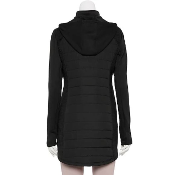 tek gear Jackets & Coats Womens Tek Gear Black Hooded Long Mixed Media Jacket Nwt 6 Poshmark